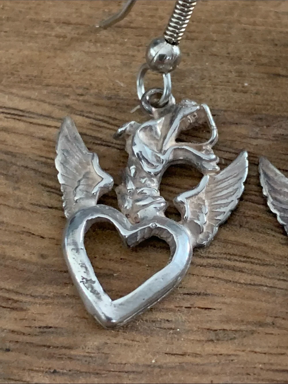 Sterling Silver Heart & Wing Dragon Drop Earrings
